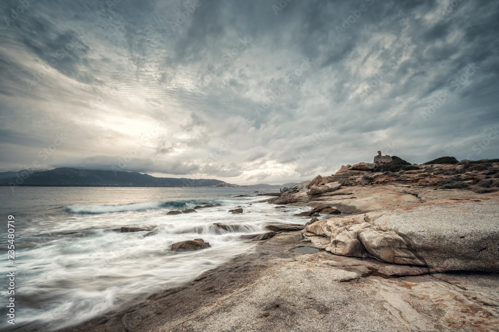 Stormy sky over coast of Corsica near Calvi