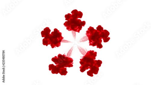 red ink on a white background dissolves in water. beautiful effect modeled on a computer. 3d render with luma matte for use as an alpha channel for visual effects. circular structure 5 photo