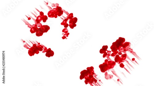 red ink on a white background dissolves in water. beautiful effect modeled on a computer. 3d render with luma matte for use as an alpha channel for visual effects. many injections 5 photo