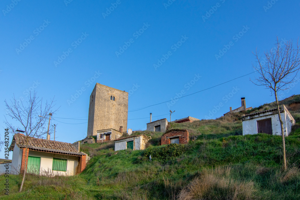 castle tower and wineries of Itero del Castillo, Spain castle tower and wineries of Itero del Castillo, Spain