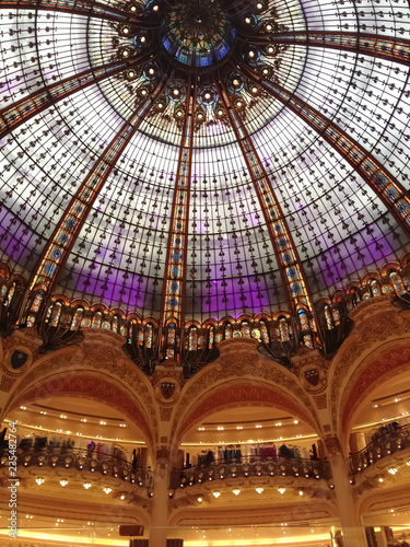 Ceiling and balcony of galeries lafayette in Paris photo