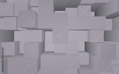 Abstract gray elegant cube geometric background. Chaotically advanced rectangular bars. 3D Rendering  3D illustration