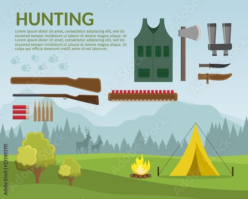 Hunting summer season open club safari vector illustration background