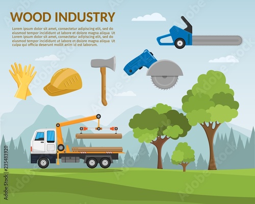 Timber Sawmill woodcutter lumber or hardwood background flat elements