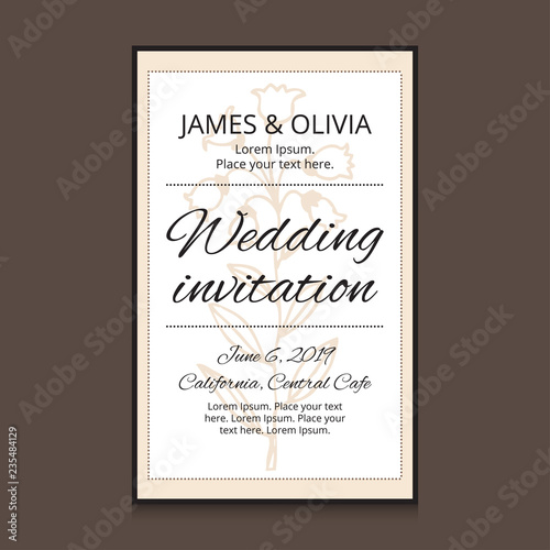 Wedding invitation card template with flower. Vector illustration for your cute design. © Marina