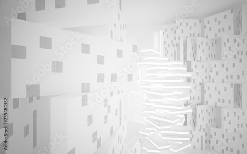 White Abstract architectural background whith gray lines . 3D illustration and rendering