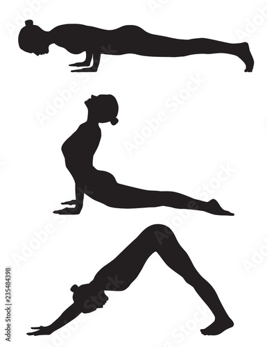 Three girls yoga silhouette. It can be used as - logo, pictogram, icon, infographic element.