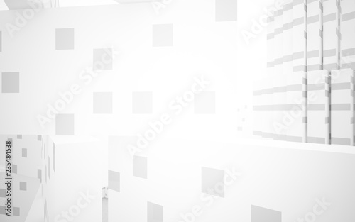 White Abstract architectural background whith gray lines . 3D illustration and rendering