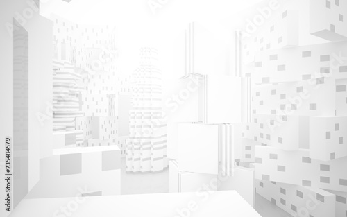 White Abstract architectural background whith gray lines . 3D illustration and rendering