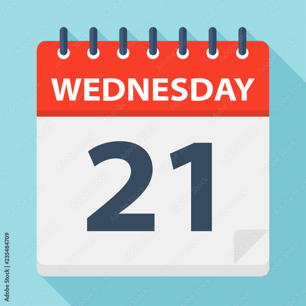 Wednesday 21 - Calendar Icon. Vector illustration of week day paper leaf. Wednesday 21 - Calendar Icon. Vector illustration of week day paper leaf.