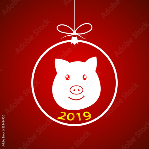 Christmas toy pig 2019 decoration vector illustration. ball