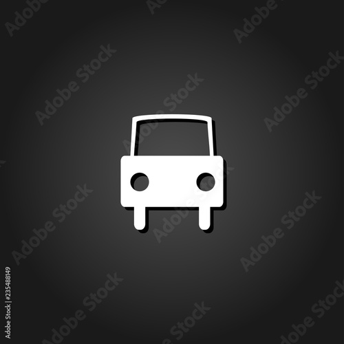 Car icon flat. Simple White pictogram on black background with shadow. Vector illustration symbol