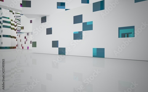 White Abstract architectural background whith colored gradient lines . 3D illustration and rendering