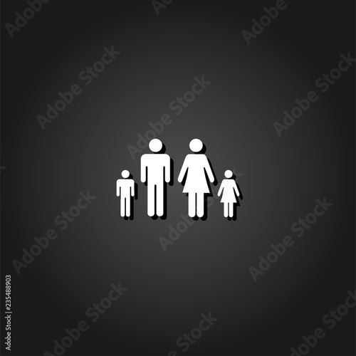 Family icon flat. Simple White pictogram on black background with shadow. Vector illustration symbol