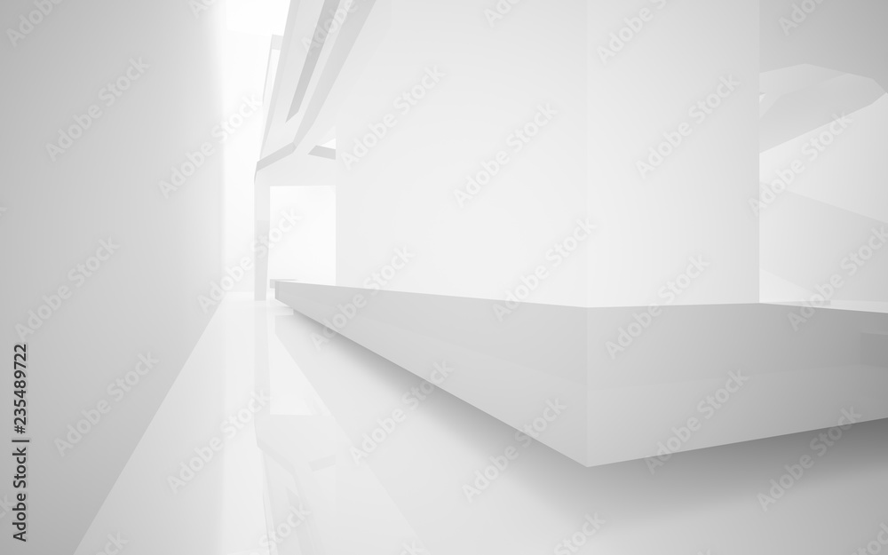 Fototapeta premium Abstract white interior highlights future. Architectural background. 3D illustration and rendering