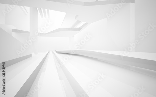 Abstract white interior highlights future. Architectural background. 3D illustration and rendering