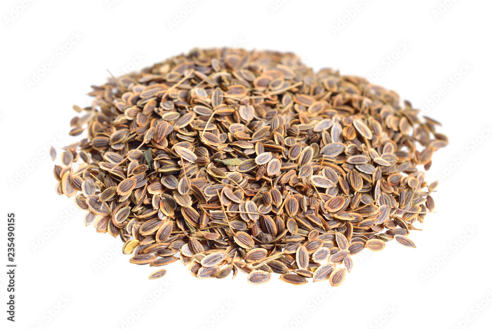 Stack of Dill seeds isolated on white background