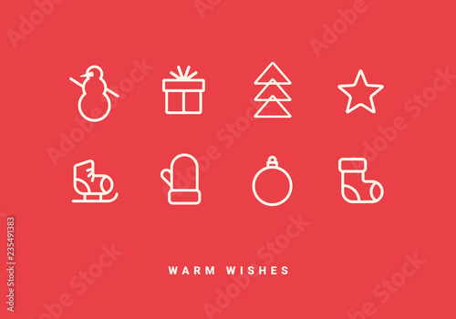 Winter holidays greeting card with line icons