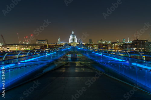 The Millennium Bridge and St Paul cathedral at night