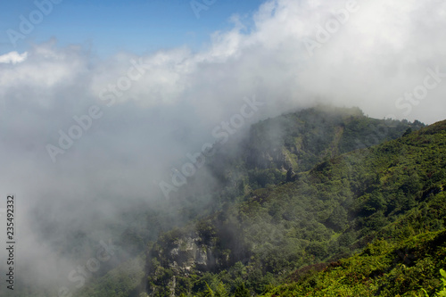 View of top of the mountain with trees in fog creating beautiful nature scene. The image is captured in Trabzon/Rize area of Black Sea region located at northeast of Turkey. © theendup