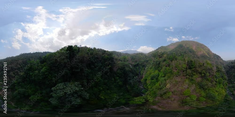 vr360 waterfall in green rainforest. Aerial view triple tropical waterfall Sekumpul in mountain jungle. Bali,Indonesia. Travel concept. Aerial footage. vr360 waterfall in green rainforest. Aerial view triple tropical waterfall Sekumpul in mountain jungle. Bali,Indonesia. Travel concept. Aerial footage.