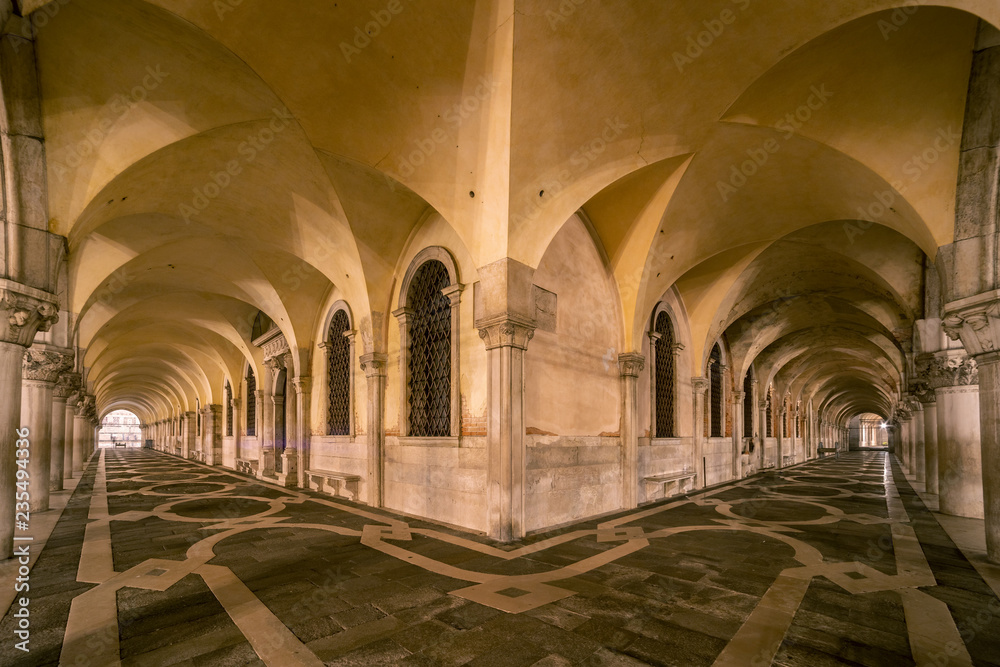 Colonnade of Doge's palace at night