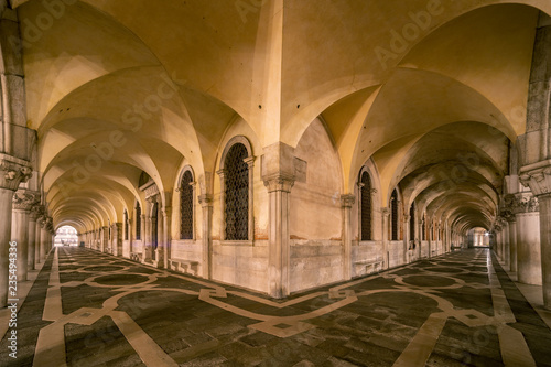 Colonnade of Doge s palace at night