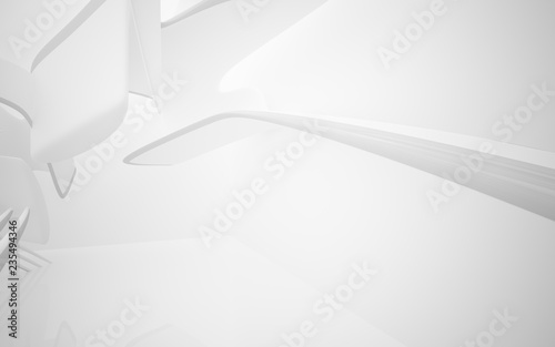 Abstract smooth white interior of the future. Architectural background. 3D illustration and rendering 