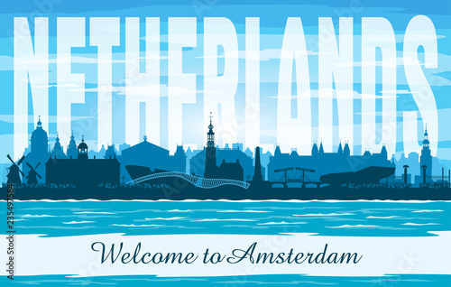 Amsterdam Netherlands city skyline vector silhouette