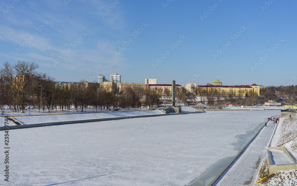 February 7, 2018 Orel, Russia Oka river under the ice in Orel