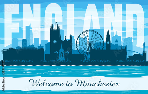 Manchester United Kingdom city skyline vector silhouette