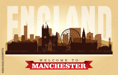 Manchester United Kingdom city skyline vector silhouette