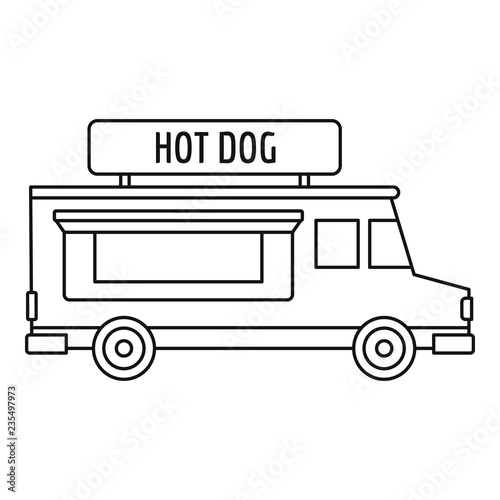 Hot dog truck icon. Outline hot dog truck vector icon for web design isolated on white background