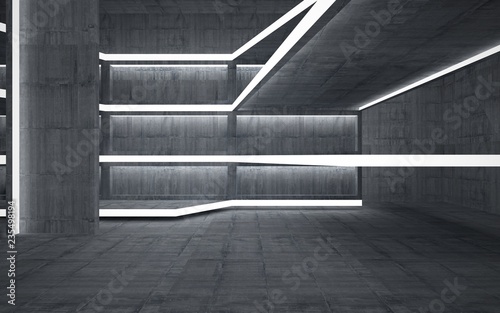 Fototapeta Naklejka Na Ścianę i Meble -  Empty dark abstract concrete room interior. Architectural background. Night view of the illuminated. 3D illustration and rendering