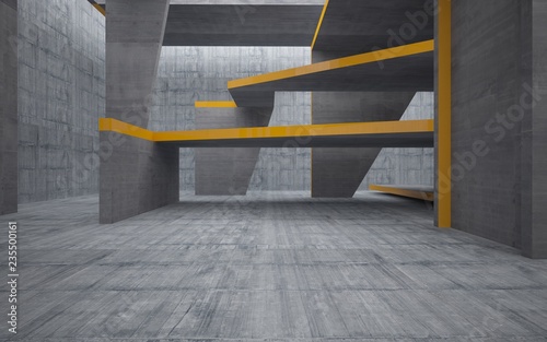 Fototapeta Naklejka Na Ścianę i Meble -  Empty dark abstract concrete room interior glossy orange line. Architectural background. 3D illustration and rendering