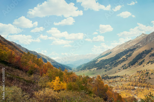 Autumn landscape in the mountains of the Caucasus. Russia, Karachay-Cherkess Republic, near the settlement of Arkhyz © Юрий Бартенев