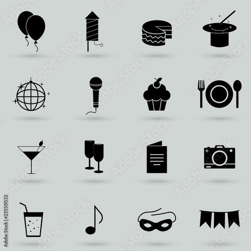Party Icons and Celebration Icons with Gray Background