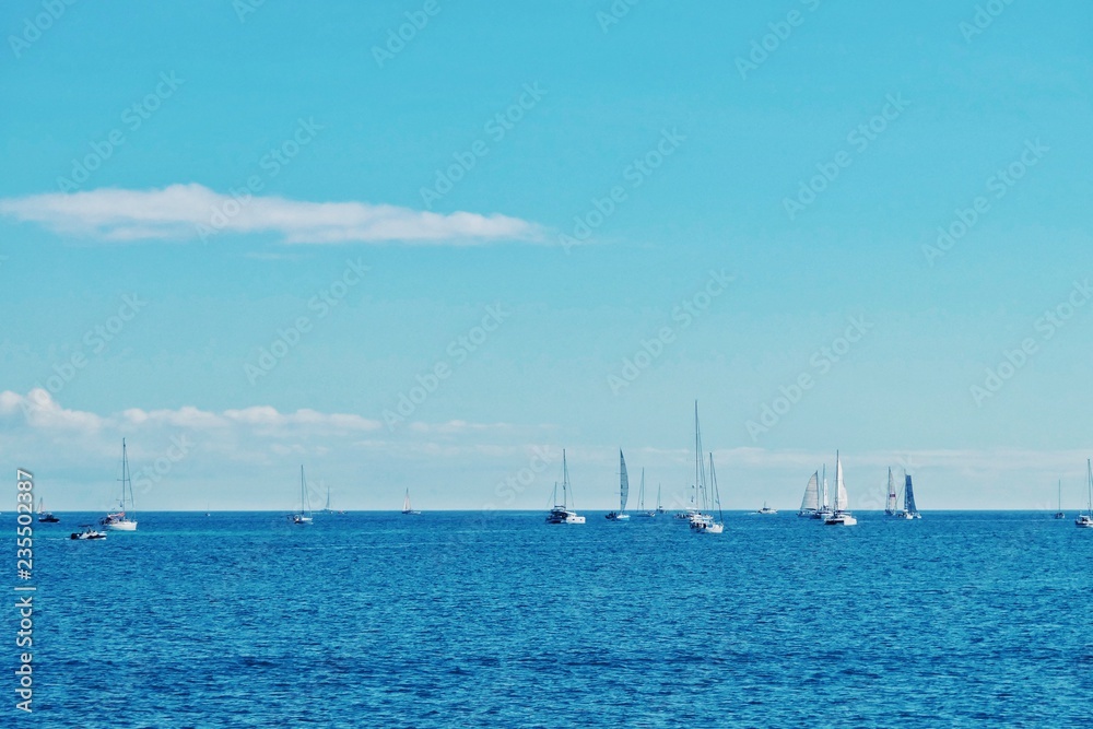sailing boats are leaving the city marina for the atlantic crossing regatta race ARC 2018 on a sunny day sailing boats are leaving the city marina for the atlantic crossing regatta race ARC 2018 on a sunny day