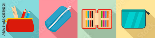 Pencil case icon set. Flat set of pencil case vector icons for web design