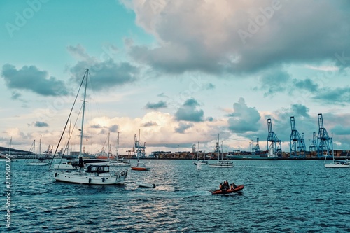 sailboats waiting at the anchorage for the atlantic ocean crossing race regatta ARC 2018