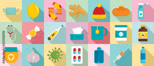 Flu sick icon set. Flat set of flu sick vector icons for web design
