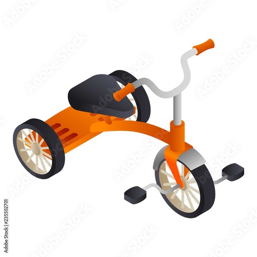 Orange kid tricycle icon. Isometric of orange kid tricycle vector icon for web design isolated on white background