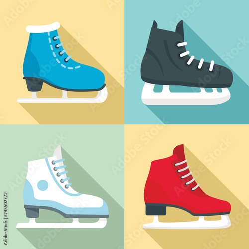 Ice skates icon set. Flat set of ice skates vector icons for web design