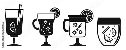 Hot mulled wine icon set. Simple set of hot mulled wine vector icons for web design on white background photo