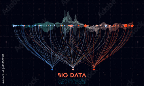 Vector abstract colorful big data information sorting visualization. Social network, financial analysis of complex databases. Visual information complexity clarification. Intricate data graphic photo