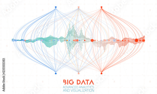 Vector abstract colorful big data information sorting visualization. Social network, financial analysis of complex databases. Visual information complexity clarification. Intricate data graphic
