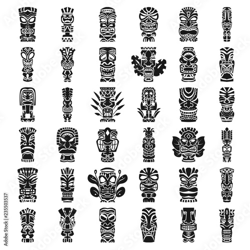 Tiki idols icon set. Simple set of tiki idols vector icons for web design on white background photo