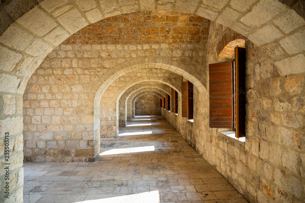 Interior of Fort Lovrijenac, St. Lawrence Fortress building architecture in Dubrovnik, Croatia