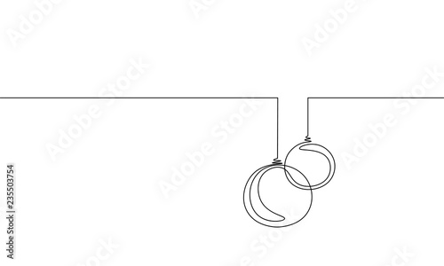 Merry Christmas single continuous line art. Holiday greeting card decoration christmas tree ball silhouette concept design one sketch outline drawing vector illustration