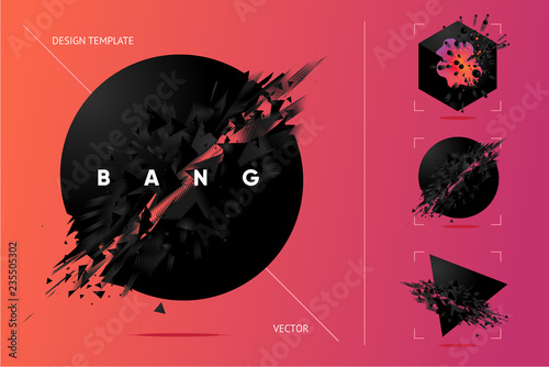 Stampa su tela Abstract explosion shapes set with black particles